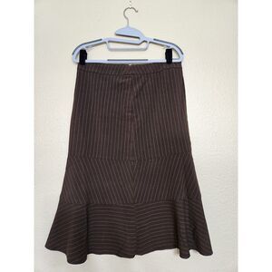 Wawa Women’s Brown Pinstripe Flounce Hem Midi Skirt Size M